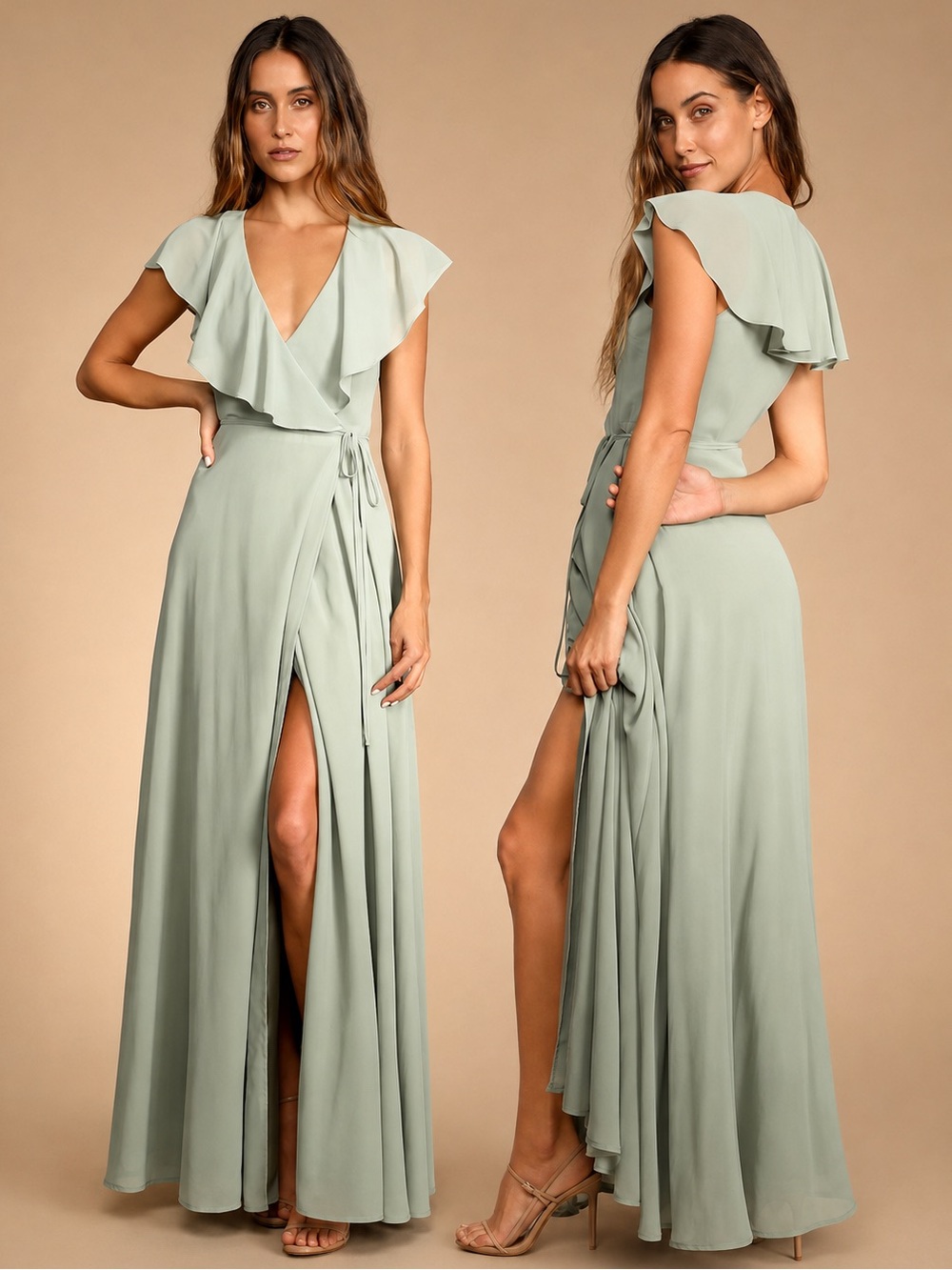 Lulus Heartfelt Romance Sage Green Wrap Maxi Dress L NWT Wedding Guest